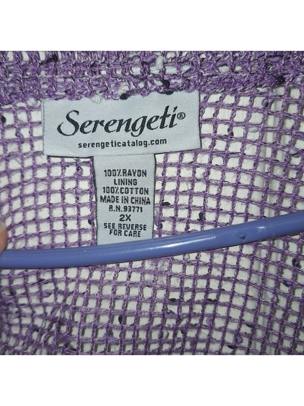 Serengeti Women's Lavender Mesh Jacket Top 2X - Picture 2 of 3